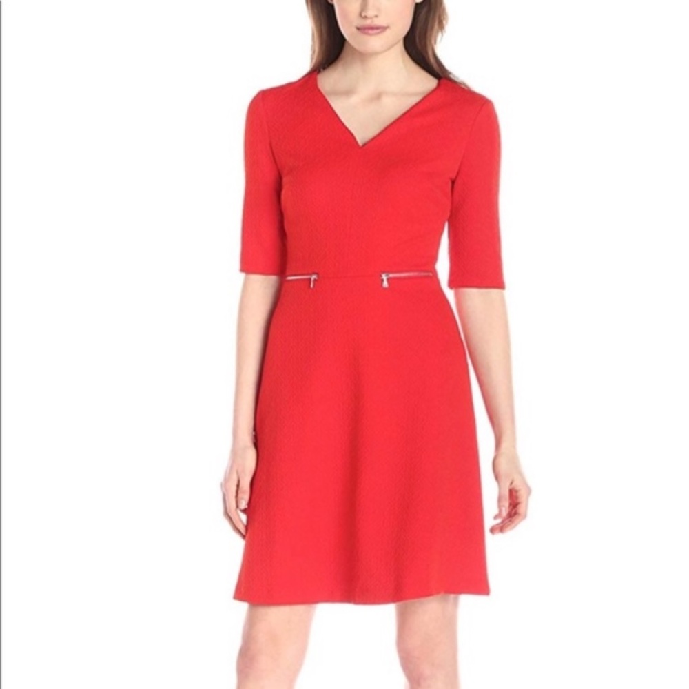 NWT Red Chain Link Jacquard Fit-and Flare Dress